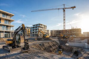 Baumaschinen langfristig mieten - Kettenbagger im Tiefbau-Einsatz auf Baustelle